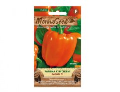 Confezione semi peperone da serra Kubista F1 MaravoSeed con peperone arancione su foglie verdi, ibrido adatto per serra