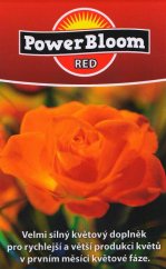PowerBloom RED цветен добавка в червена кутийка с оранжева роза на размазан фон за по-бърза и по-голяма цветна продукция