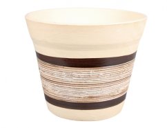 Vaso ASTREA in terracotta naturale d28cm in beige con strisce decorative marroni e striscia bianca smaltata con incisioni irregolari