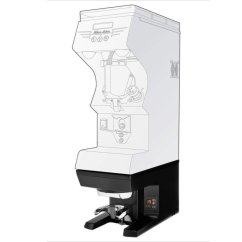 Technische Zeichnung des automatischen Tampers Puqpress M2 mit transparenter Darstellung der Innenmechanismen und schwarzem Sockel mit Bedienfeld Technische Zeichnung des automatischen Tampers Puqpress M2 mit transparenter Darstellung der Innenmechanismen und schwarzem Sockel mit Bedienfeld