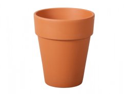 Vaso in ceramica rosso-marrone IRIS NATUR a forma di cono con bordo superiore sporgente, realizzato in argilla vergine di qualità su sfondo bianco