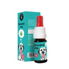 CBD konopljino ulje za životinje 10% Zelene Zemlje u tirkiznoj kutiji s likom dalmatinca i tamna staklena bočica s bijelim dozatorom