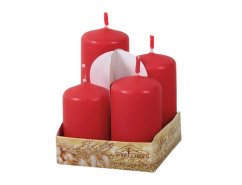 Candele dell'Avvento rosse opache di forma cilindrica, quattro pezzi di altezze diverse 6-9cm e diametro 4cm per la corona dell'Avvento Candele dell'Avvento rosse opache di forma cilindrica, quattro pezzi di altezze diverse 6-9cm e diametro 4cm per la corona dell'Avvento