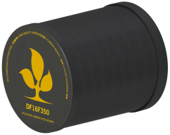 Filtro de carbono cilíndrico negro Secret Jardin CTC80 con superficie de carbono y logo amarillo, filtro de carbono activo de 350 m3/h modelo DF16F350