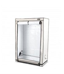 Fehér HOMEbox Ambient R120S 120x60x180cm termesztődoboz átlátszó ablakokkal, fekete cipzárral és reflexiós belső fallal otthoni termesztéshez