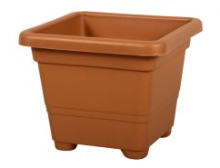 Maceta QUADRATO de plástico terracota 14x14x11 cm - maceta plástica rectangular en color terracota con nervaduras decorativas y patas en la base