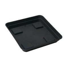 Musta neliskanttinen 27x27cm muovinen aluslautanen kohokuvioin pohjan kuivatukseen 11-18L ruukkujen alle