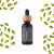 Huile essentielle BIO de cardamome dans un flacon en verre foncé avec bouchon en bois, entouré de gousses de cardamome vertes sur fond blanc
