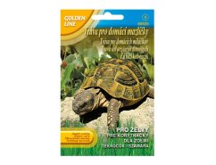 Colorful PICCOLI AMICI grass package for turtles 15g with image of brown turtle on stone, yellow-blue background with text about pet grass