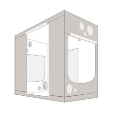 Béžový Homebox Ambient R300+ pěstební stan s rozměry 300x150x220cm, zobrazený v izometrickém pohledu s transparentními panely a ventilačními otvory Béžový Homebox Ambient R300+ pěstební stan s rozměry 300x150x220cm, zobrazený v izometrickém pohledu s transparentními panely a ventilačními otvory