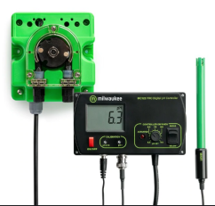 Milwaukee MC720 Controller Kit mit automatischer pH-Kontrolle - grüne Dosierpumpe mit schwarzem digitalem Controller und pH-Sonde für Hydroponik