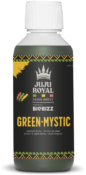 Bílá plastová lahvička BioBizz JuJu Royal Green-Mystic 250ml s černým etiketem a zlatými dekorativními prvky, vitální stimulant s mořskou řasou